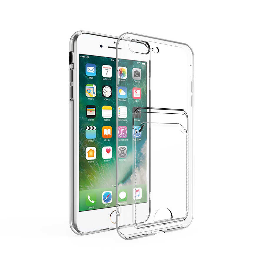 Apple iPhone 7 Plus Uyumlu Kılıf Kartlıklı Şeffaf Zore Setra Clear Silikon Kapak