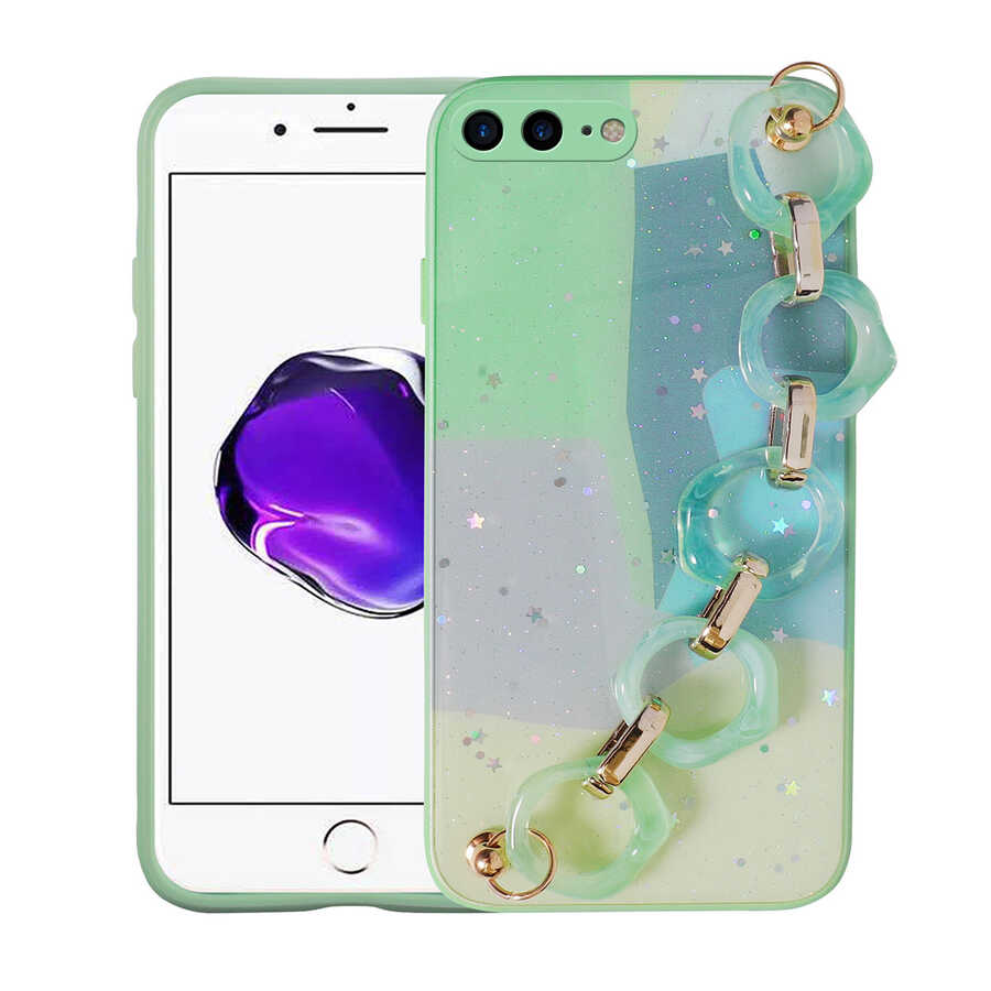 Apple iPhone 7 Plus Uyumlu Kılıf Simli Desenli El Askılı Tutacaklı Zore Elsa Silikon Kapak