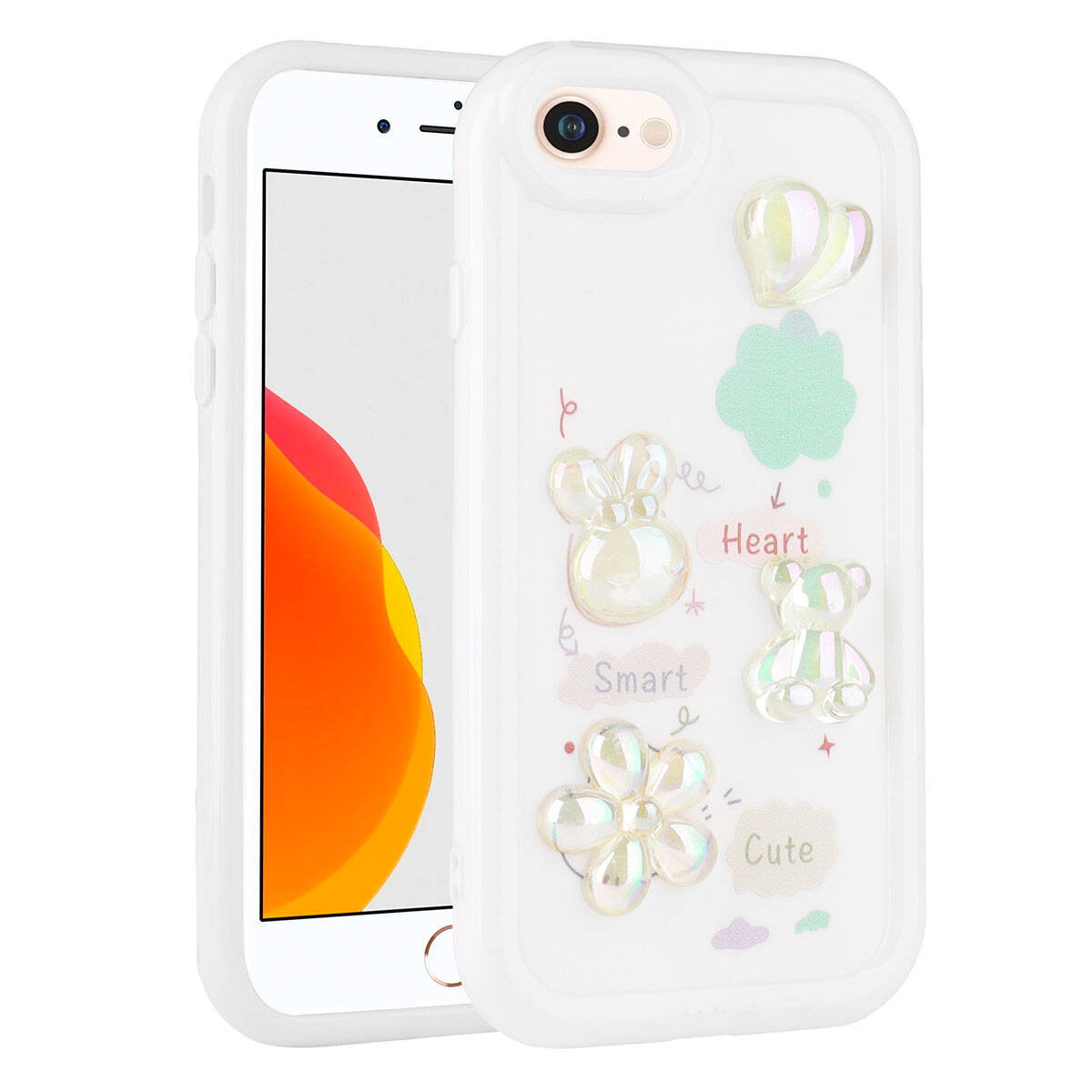 Apple iPhone 8 Uyumlu Kılıf Kabartma Figürlü Parlak Zore Toys Silikon Kapak