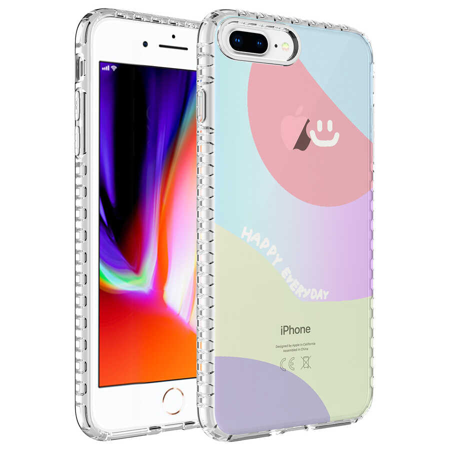 Apple iPhone 8 Plus Uyumlu Kılıf Airbag Kenarlı Renkli Desenli Silikon Zore Elegans Kapak