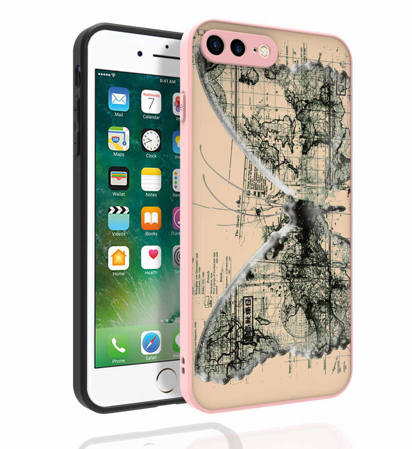 Apple iPhone 8 Plus Uyumlu Kılıf Desenli Kamera Korumalı Parlak Zore Nora Kapak