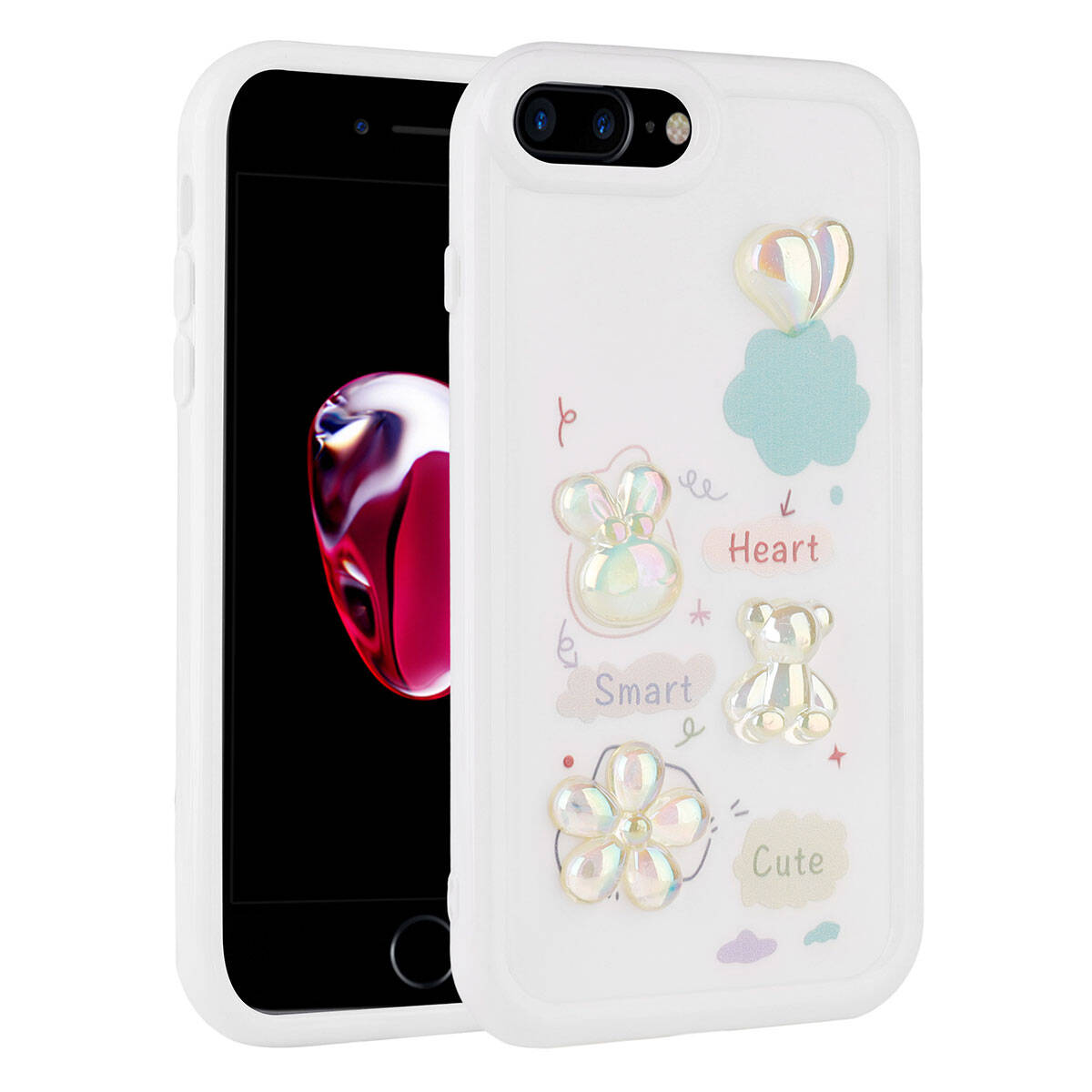 Apple iPhone 8 Plus Uyumlu Kılıf Kabartma Figürlü Parlak Zore Toys Silikon Kapak