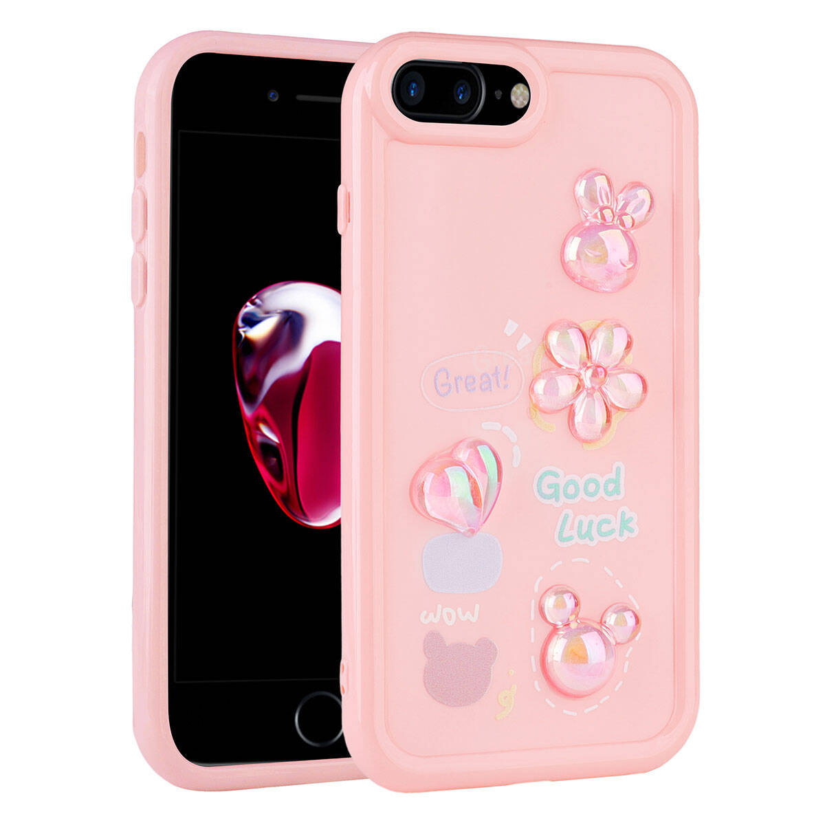 Apple iPhone 8 Plus Uyumlu Kılıf Kabartma Figürlü Parlak Zore Toys Silikon Kapak
