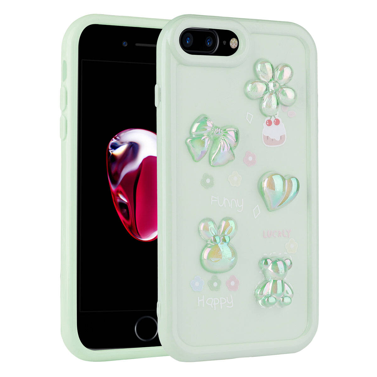 Apple iPhone 8 Plus Uyumlu Kılıf Kabartma Figürlü Parlak Zore Toys Silikon Kapak