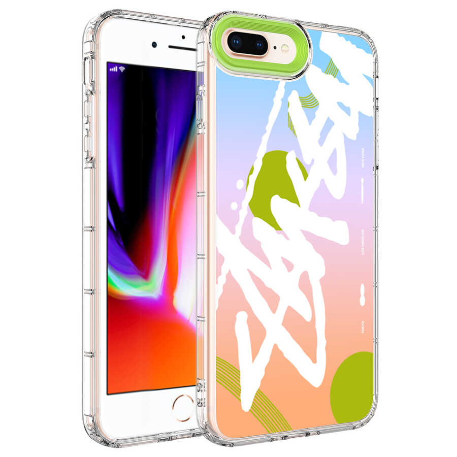 Apple iPhone 8 Plus Uyumlu Kılıf Kamera Korumalı Renkli Desenli Sert Silikon Zore Korn Kapak