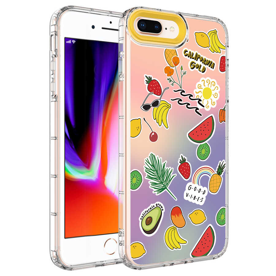 Apple iPhone 8 Plus Uyumlu Kılıf Kamera Korumalı Renkli Desenli Sert Silikon Zore Korn Kapak
