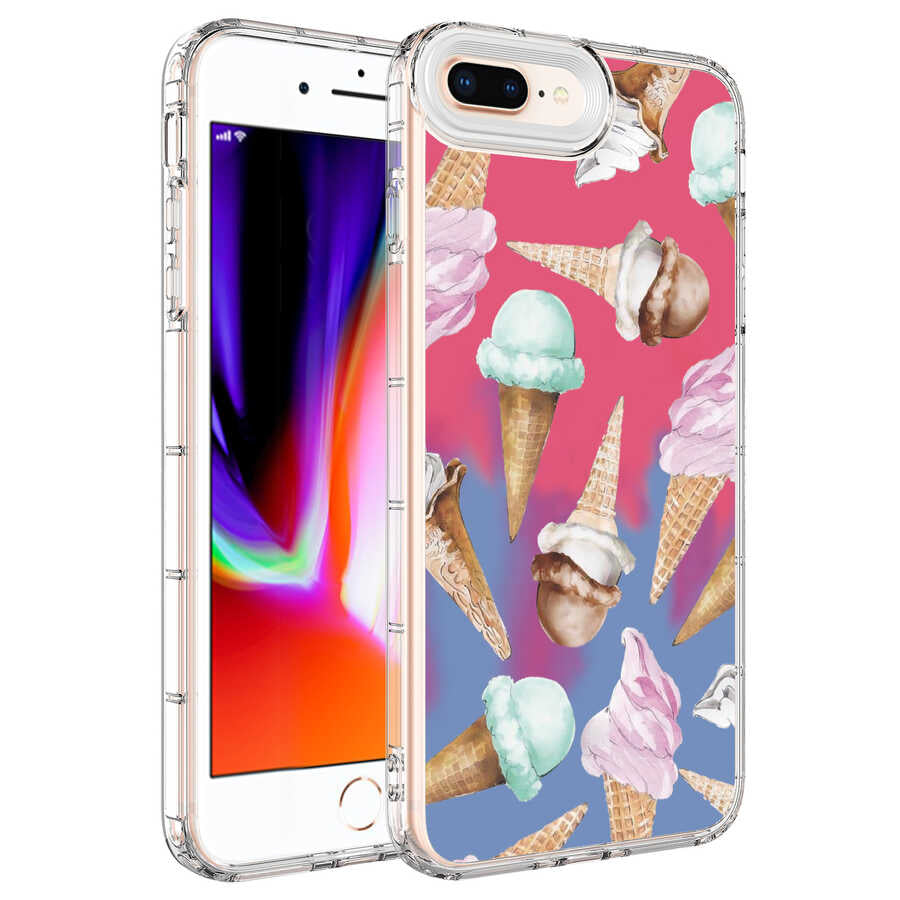 Apple iPhone 8 Plus Uyumlu Kılıf Kamera Korumalı Renkli Desenli Sert Silikon Zore Korn Kapak