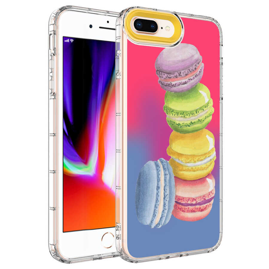 Apple iPhone 8 Plus Uyumlu Kılıf Kamera Korumalı Renkli Desenli Sert Silikon Zore Korn Kapak