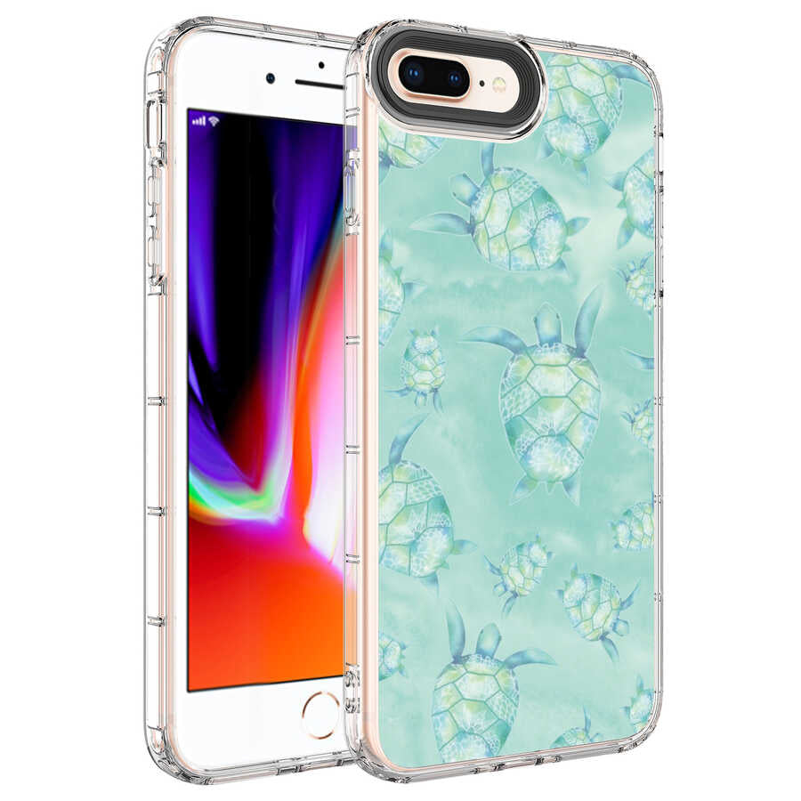 Apple iPhone 8 Plus Uyumlu Kılıf Kamera Korumalı Renkli Desenli Sert Silikon Zore Korn Kapak