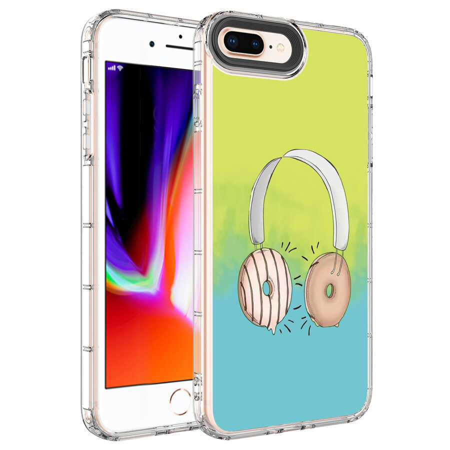 Apple iPhone 8 Plus Uyumlu Kılıf Kamera Korumalı Renkli Desenli Sert Silikon Zore Korn Kapak