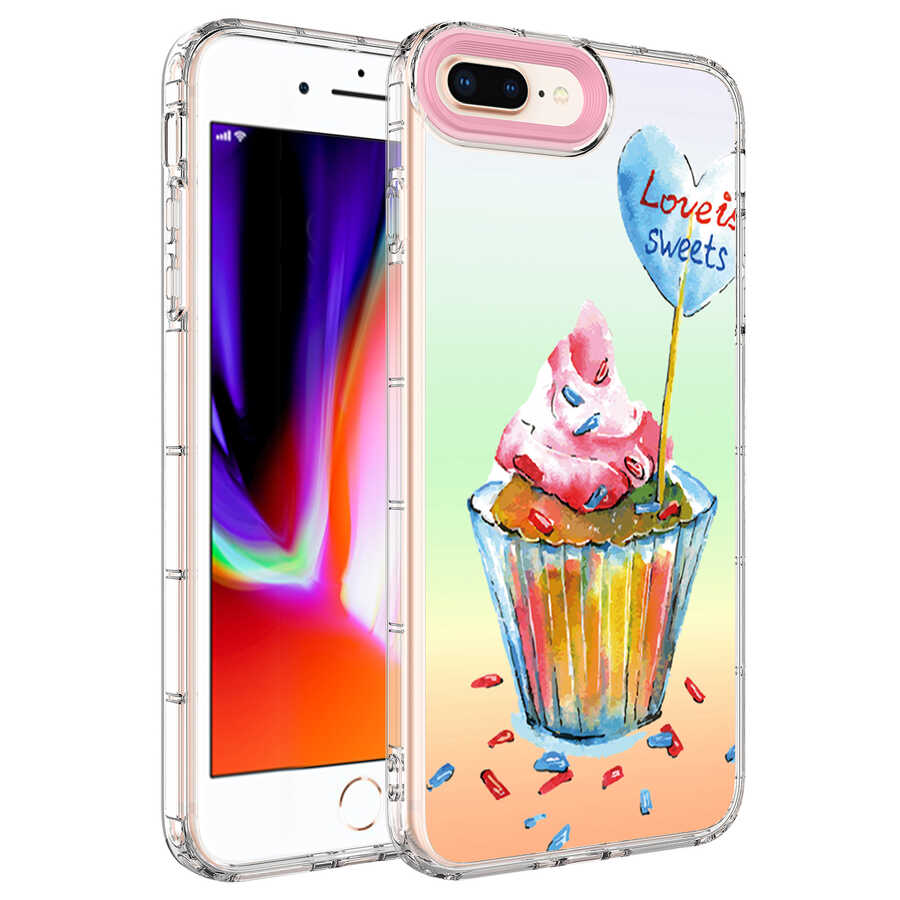 Apple iPhone 8 Plus Uyumlu Kılıf Kamera Korumalı Renkli Desenli Sert Silikon Zore Korn Kapak