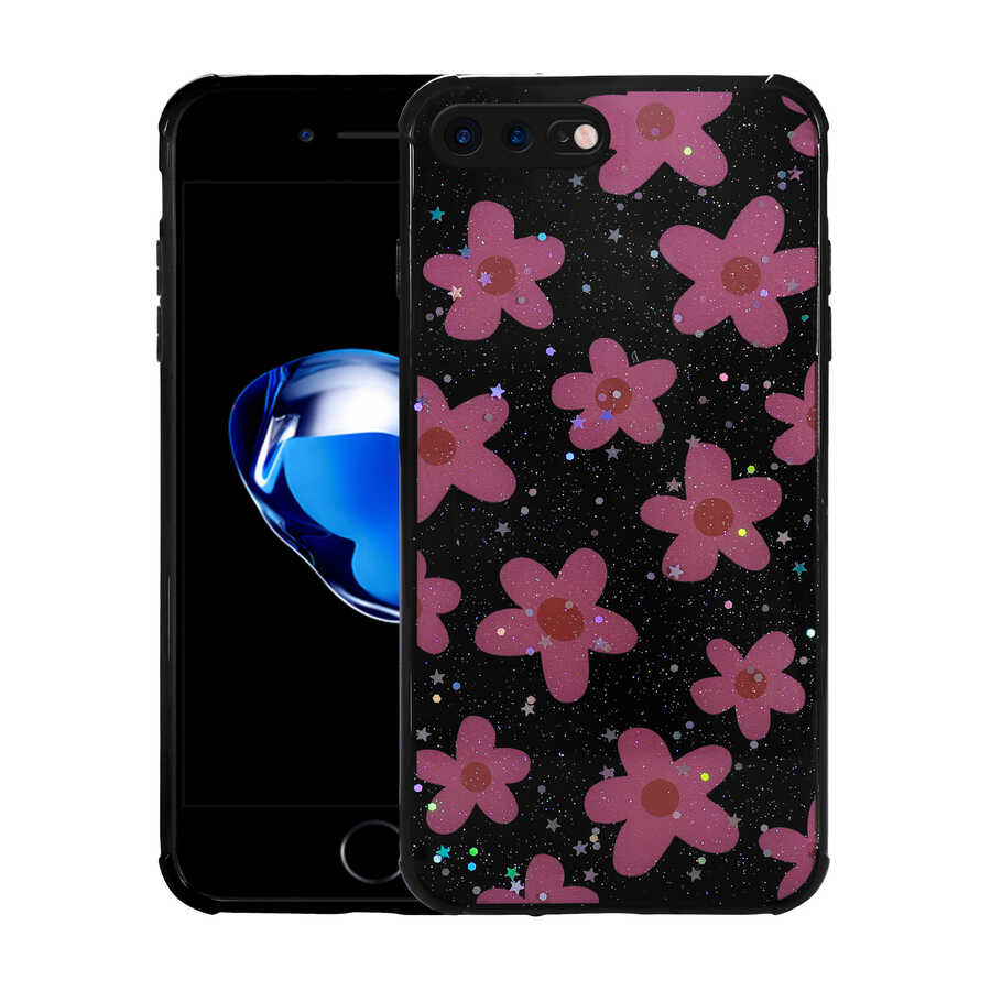 Apple iPhone 8 Plus Uyumlu Kılıf Simli Desenli Kamera Korumalı Parlak Zore Popy Kapak