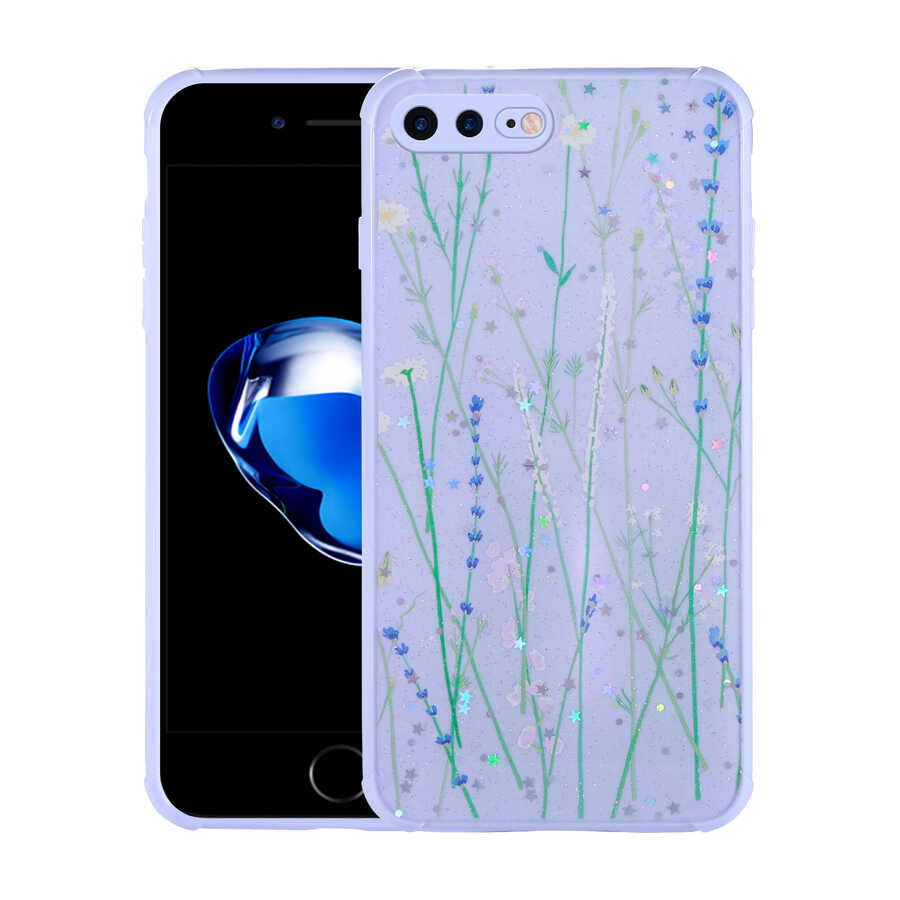 Apple iPhone 8 Plus Uyumlu Kılıf Simli Desenli Kamera Korumalı Parlak Zore Popy Kapak