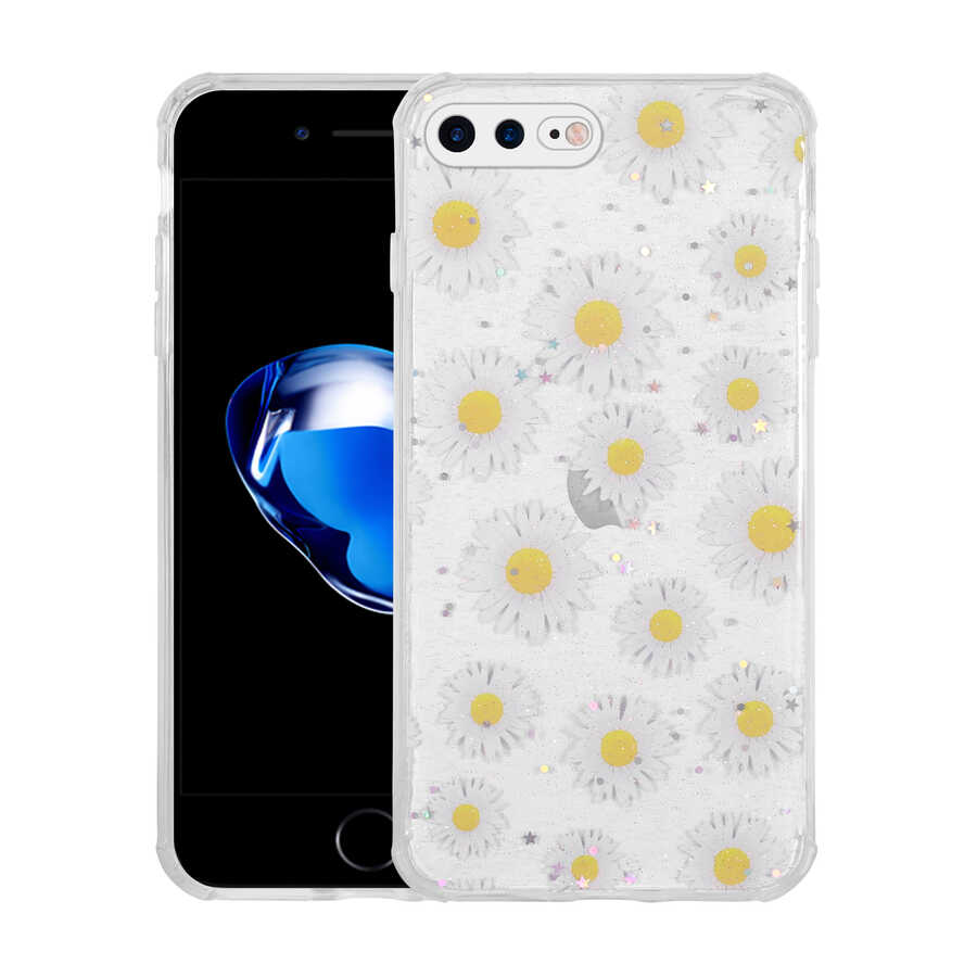 Apple iPhone 8 Plus Uyumlu Kılıf Simli Desenli Kamera Korumalı Parlak Zore Popy Kapak