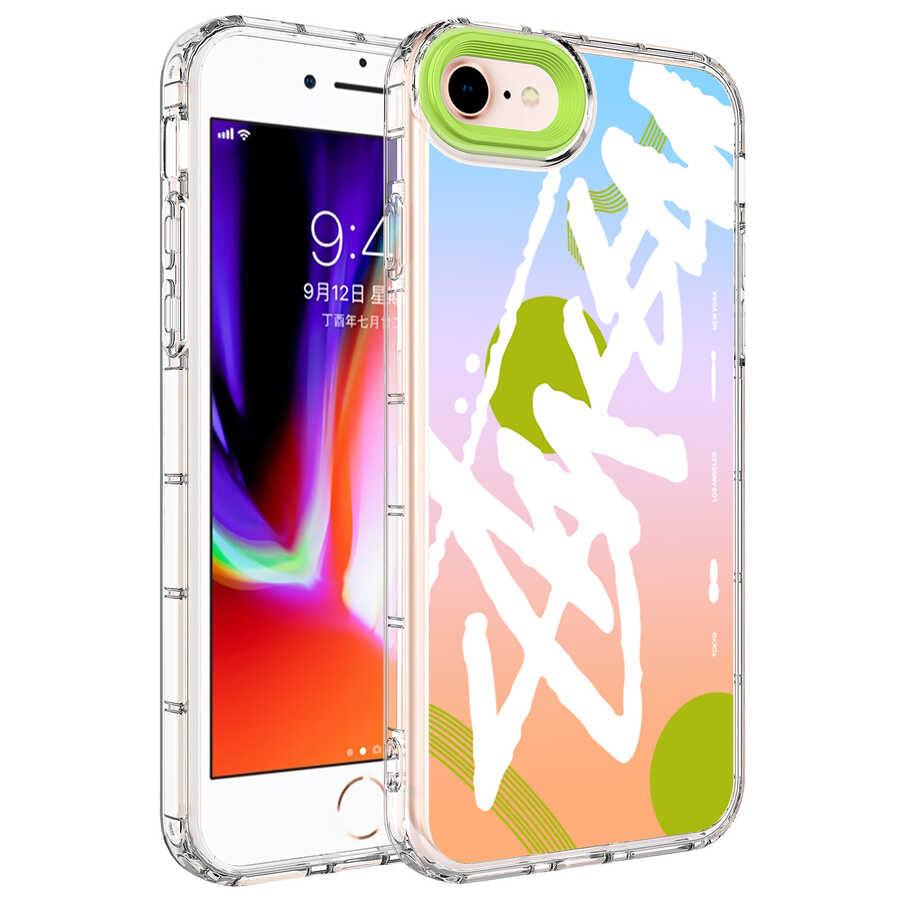 Apple iPhone SE 2020 Uyumlu Kılıf Kamera Korumalı Renkli Desenli Sert Silikon Zore Korn Kapak