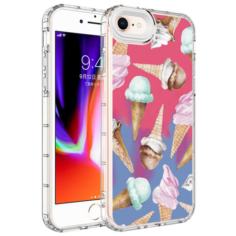 Apple iPhone SE 2020 Uyumlu Kılıf Kamera Korumalı Renkli Desenli Sert Silikon Zore Korn Kapak