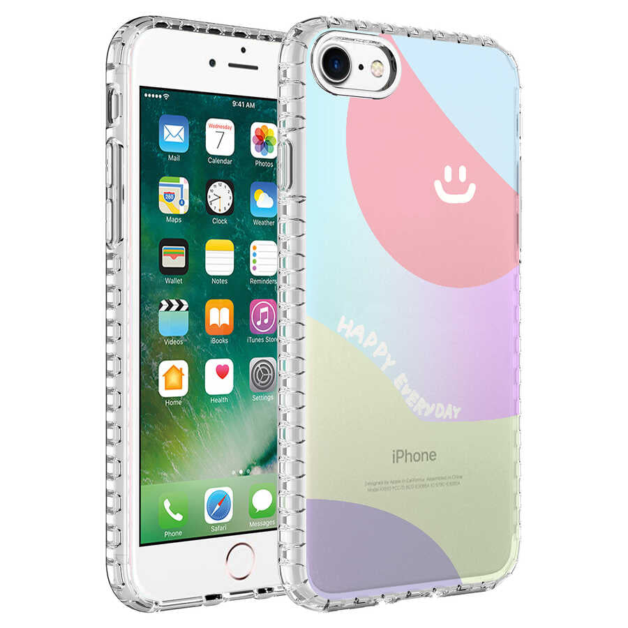 Apple iPhone SE 2022 Uyumlu Kılıf Airbag Kenarlı Renkli Desenli Silikon Zore Elegans Kapak