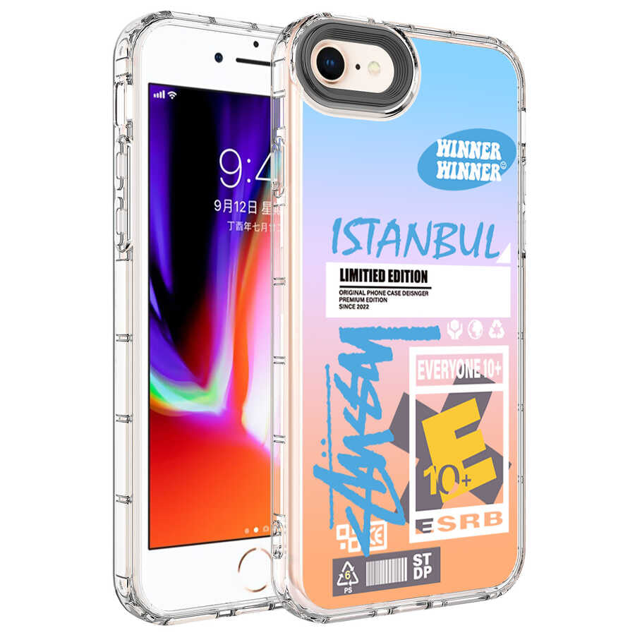Apple iPhone SE 2022 Uyumlu Kılıf Kamera Korumalı Renkli Desenli Sert Silikon Zore Korn Kapak