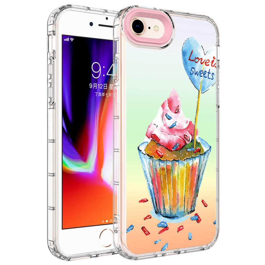 Apple iPhone SE 2022 Uyumlu Kılıf Kamera Korumalı Renkli Desenli Sert Silikon Zore Korn Kapak