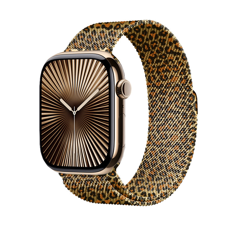 Apple Watch 44mm Zore KRD-01 Leopar Desenli Metal Kordon