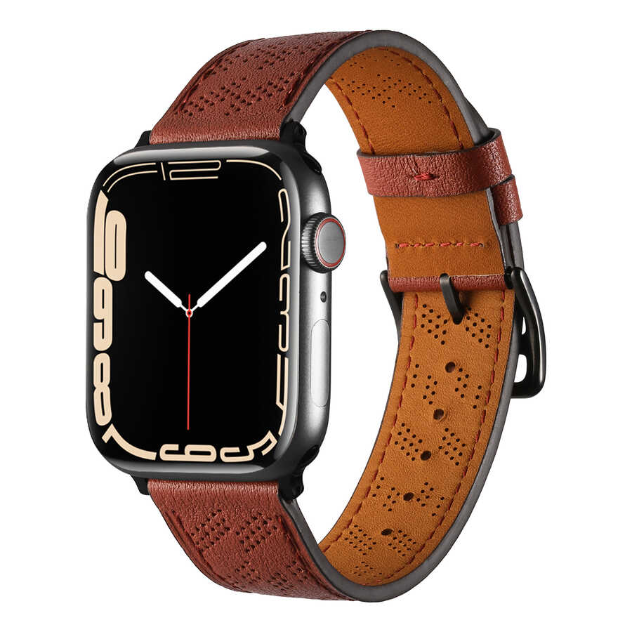 Apple Watch 7 45mm KRD-76 PU Deri Kordon Strap Kayış
