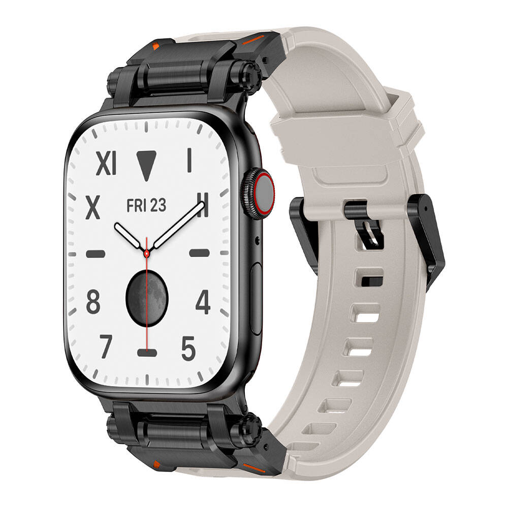 Apple Watch 7 45mm Zore KRD-101 Titanyum Metal Başlıklı Silikon Kordon