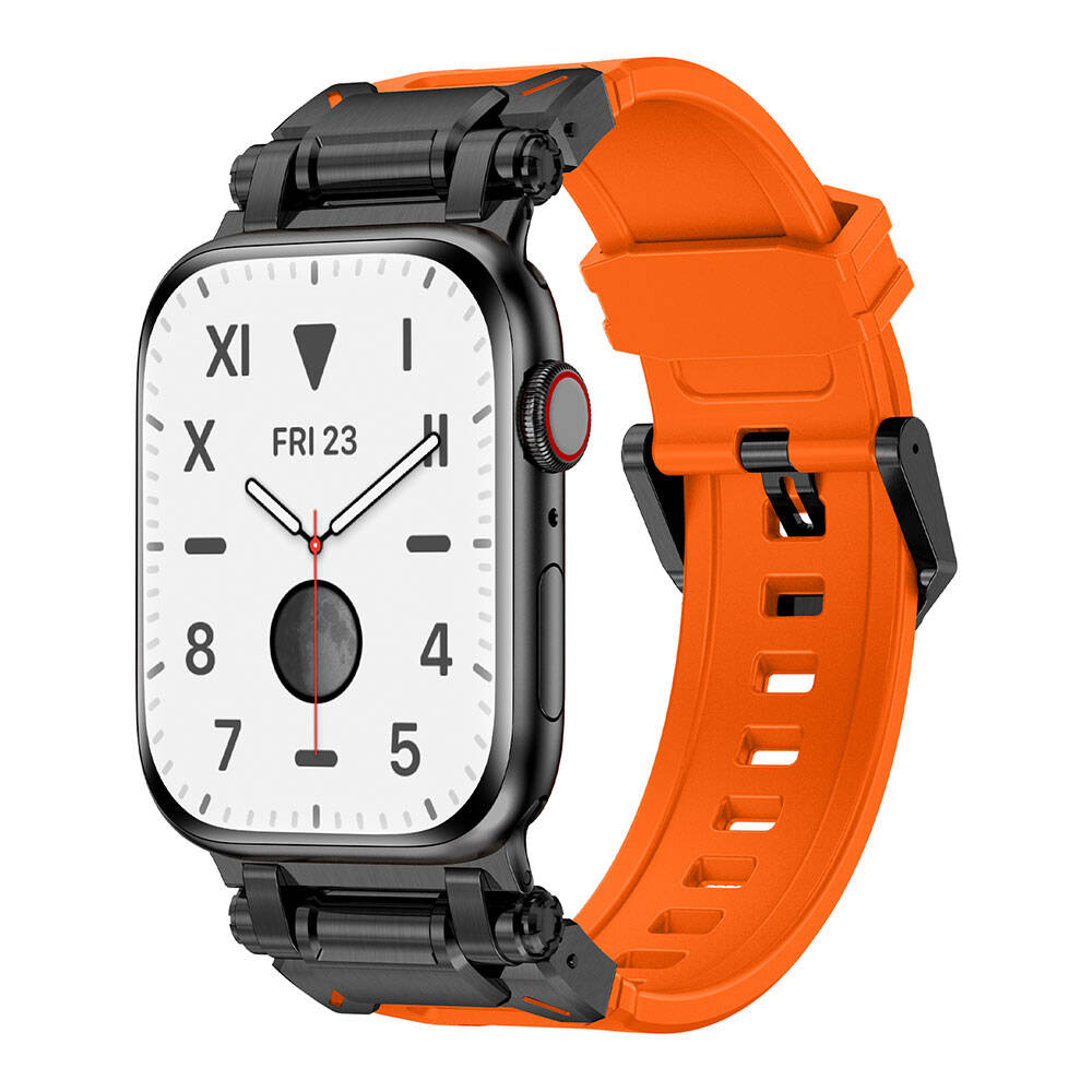 Apple Watch 7 45mm Zore KRD-101 Titanyum Metal Başlıklı Silikon Kordon