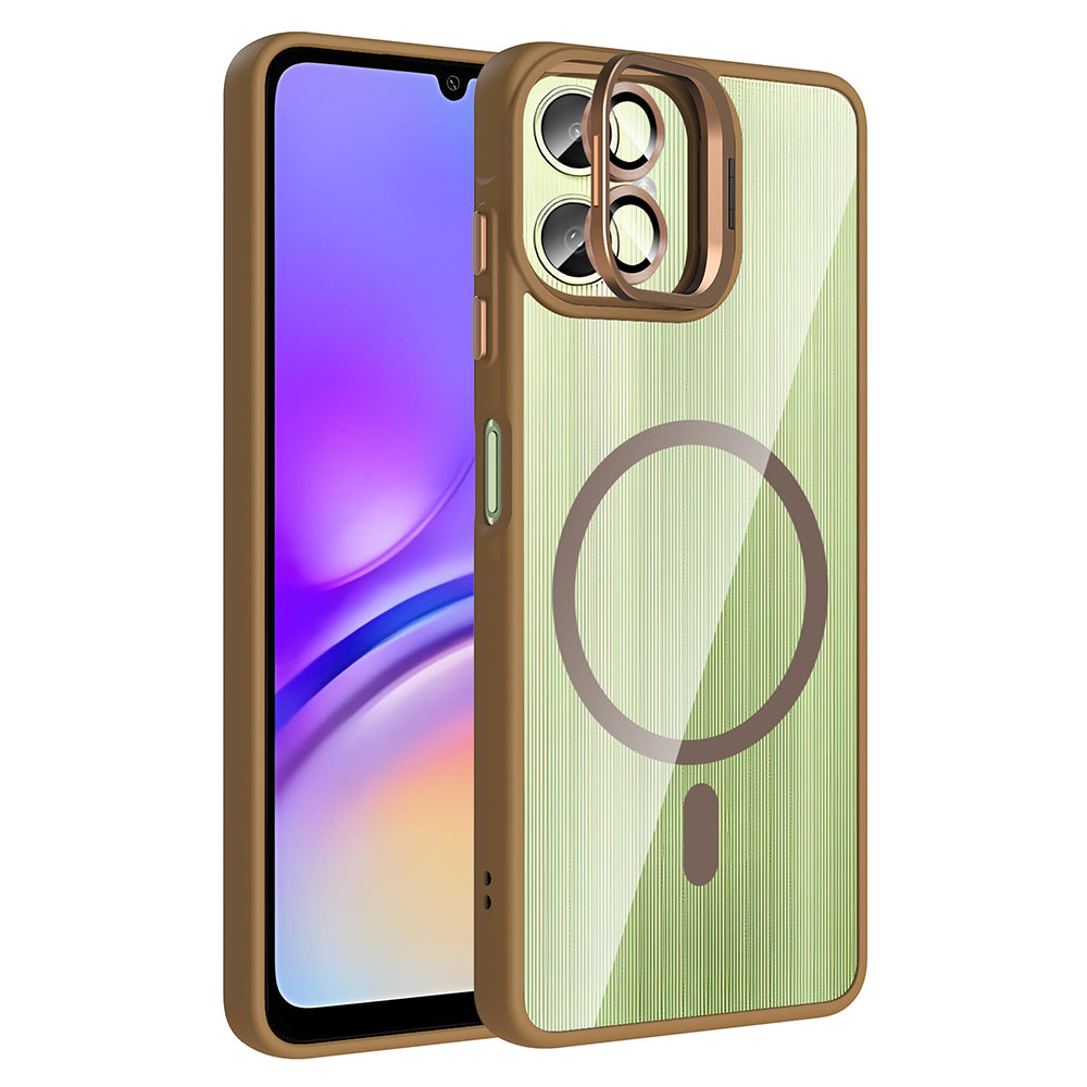 Galaxy A06 Uyumlu Kılıf Standlı ve Kamera Lens Hediyeli M-Safe Şarj Özellikli Zore Etro Kapak