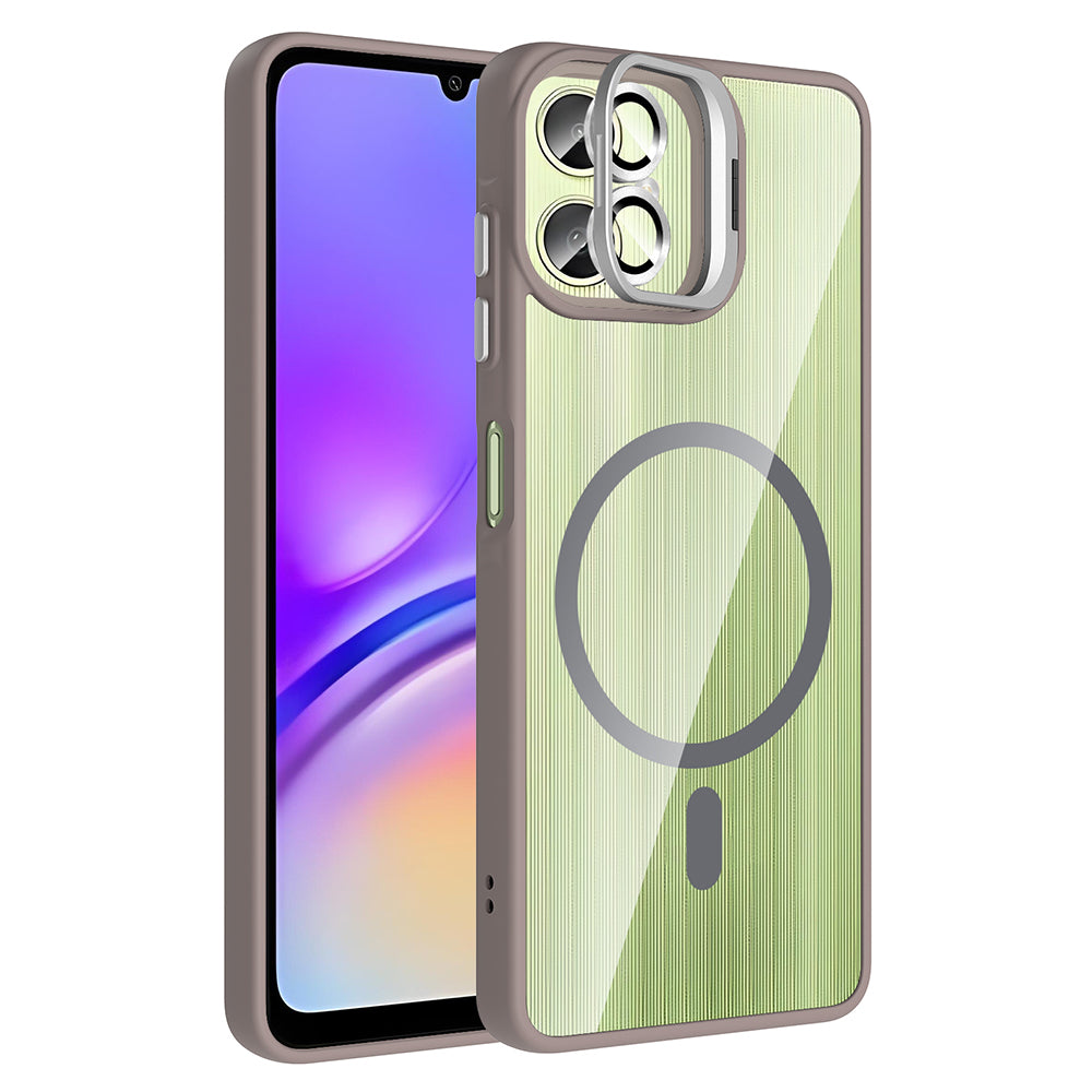 Galaxy A06 Uyumlu Kılıf Standlı ve Kamera Lens Hediyeli M-Safe Şarj Özellikli Zore Etro Kapak