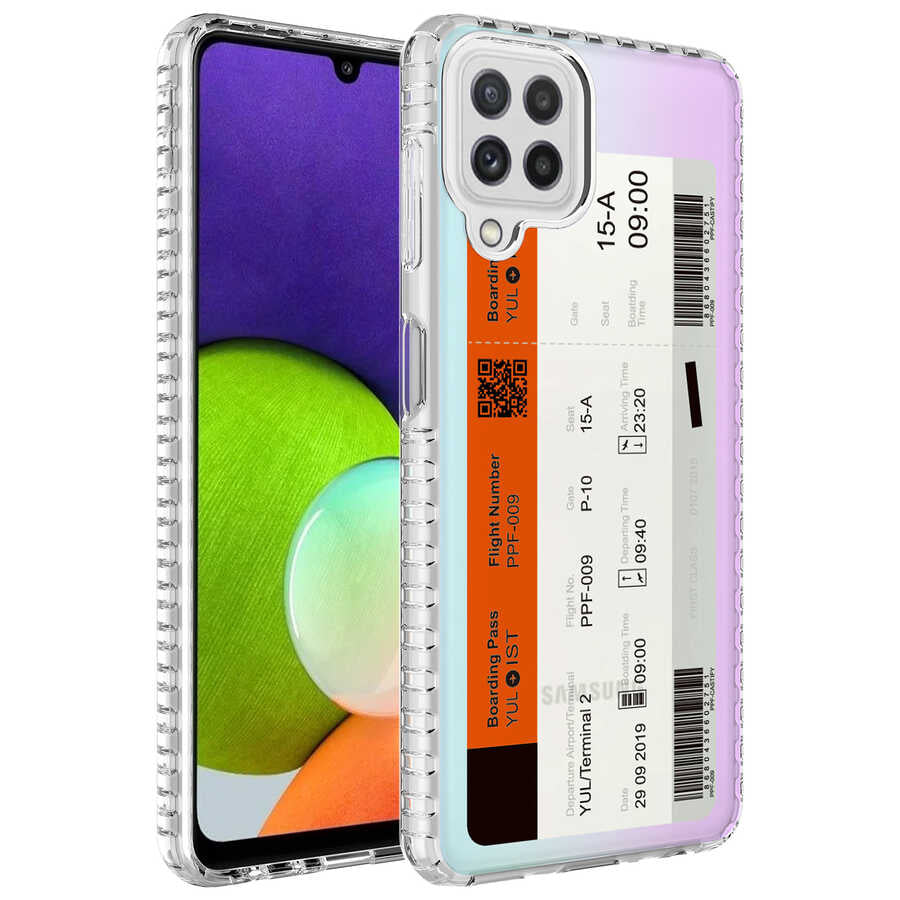 Galaxy A12 Uyumlu Kılıf Airbag Kenarlı Renkli Desenli Silikon Zore Elegans Kapak