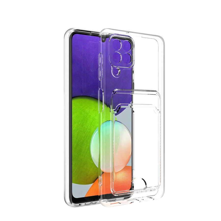 Galaxy A12 Uyumlu Kılıf Kartlıklı Şeffaf Zore Setra Clear Silikon Kapak