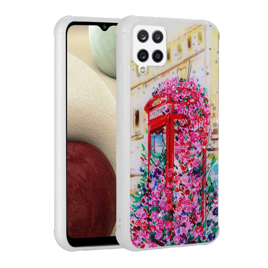 Galaxy A12 Uyumlu Kılıf Simli Desenli Kamera Korumalı Parlak Zore Popy Kapak