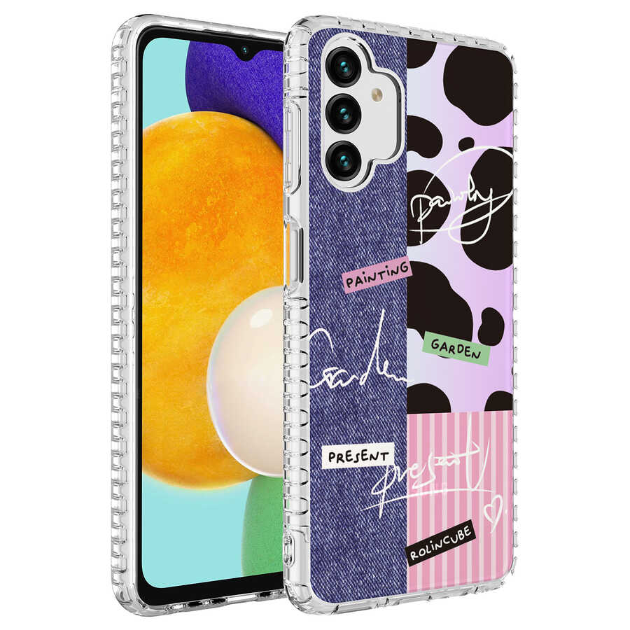 Galaxy A13 4G Uyumlu Kılıf Airbag Kenarlı Renkli Desenli Silikon Zore Elegans Kapak