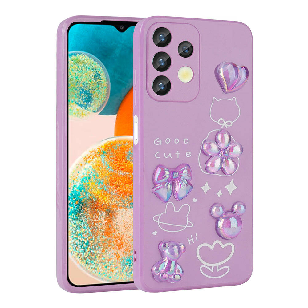 Galaxy A13 4G Uyumlu Kılıf Kabartma Figürlü Parlak Zore Toys Silikon Kapak