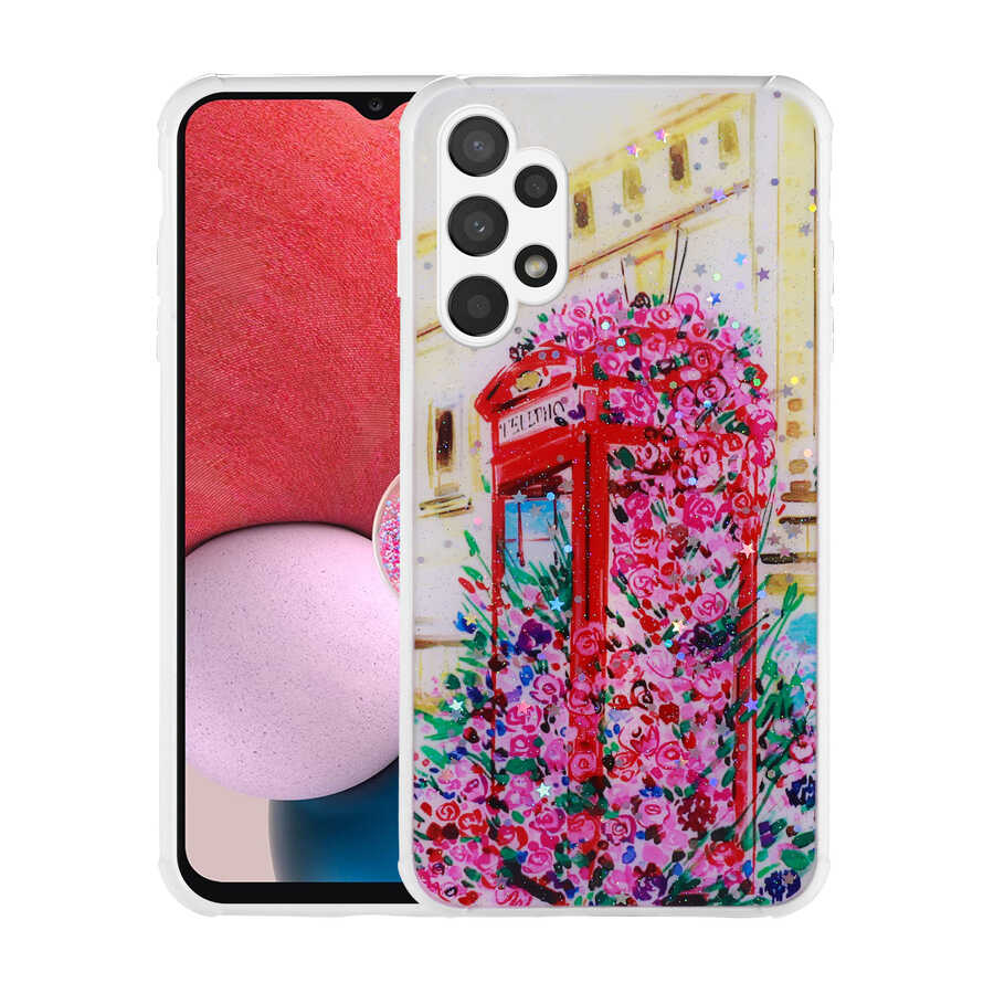 Galaxy A13 4G Uyumlu Kılıf Simli Desenli Kamera Korumalı Parlak Zore Popy Kapak