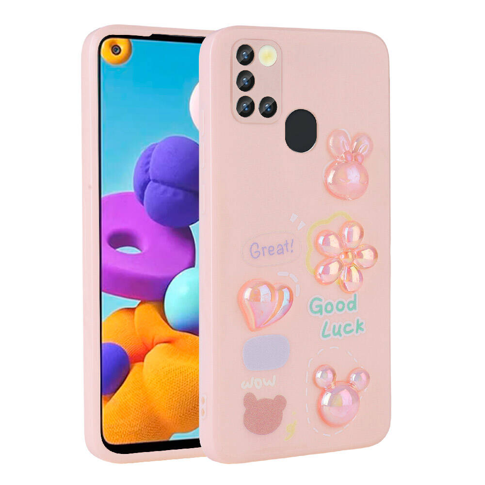 Galaxy A21S Uyumlu Kılıf Kabartma Figürlü Parlak Zore Toys Silikon Kapak