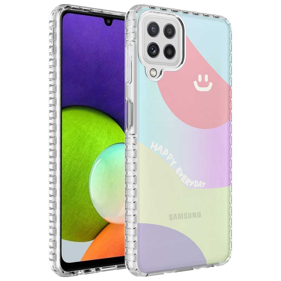 Galaxy A22 4G Uyumlu Kılıf Airbag Kenarlı Renkli Desenli Silikon Zore Elegans Kapak