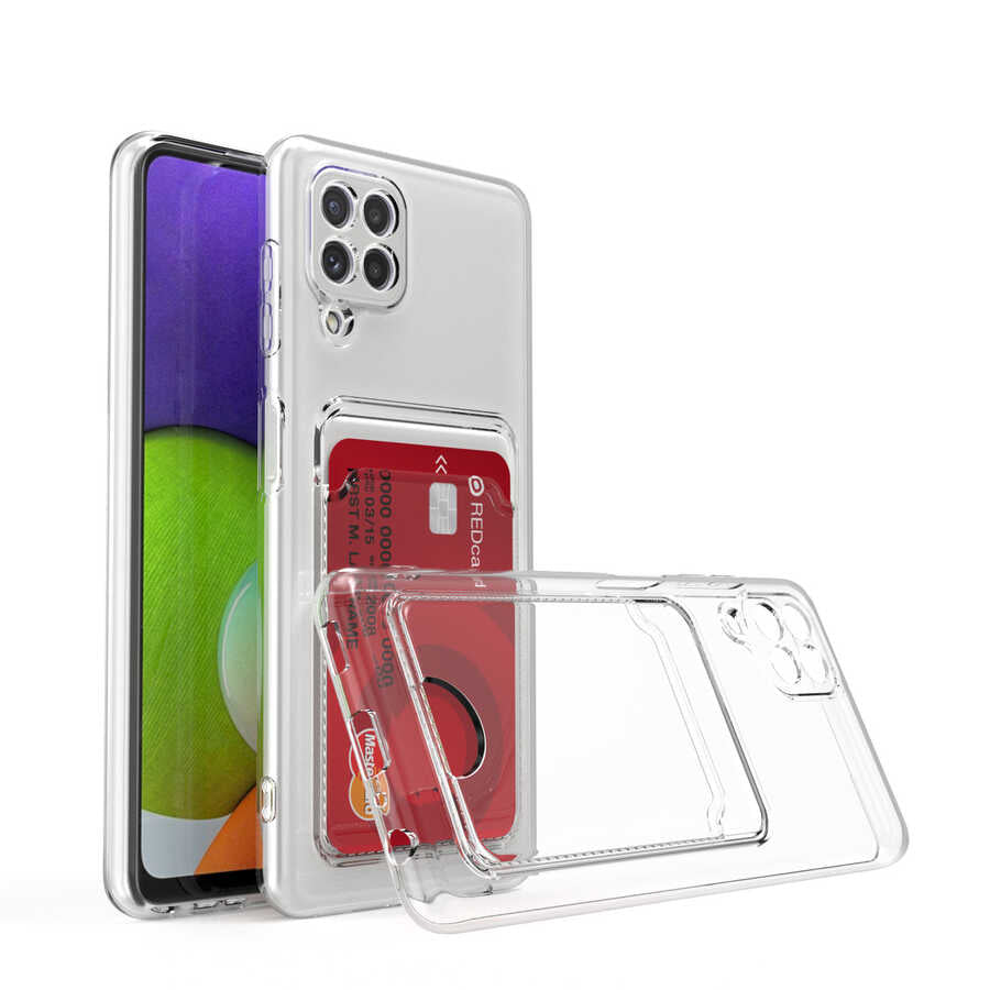 Galaxy A22 4G Uyumlu Kılıf Kartlıklı Şeffaf Zore Setra Clear Silikon Kapak