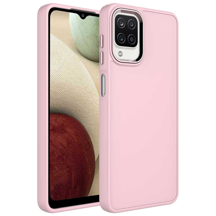 Galaxy A22 4G Uyumlu Kılıf Metal Çerçeve ve Buton Tasarımlı Silikon Zore Luna Kapak