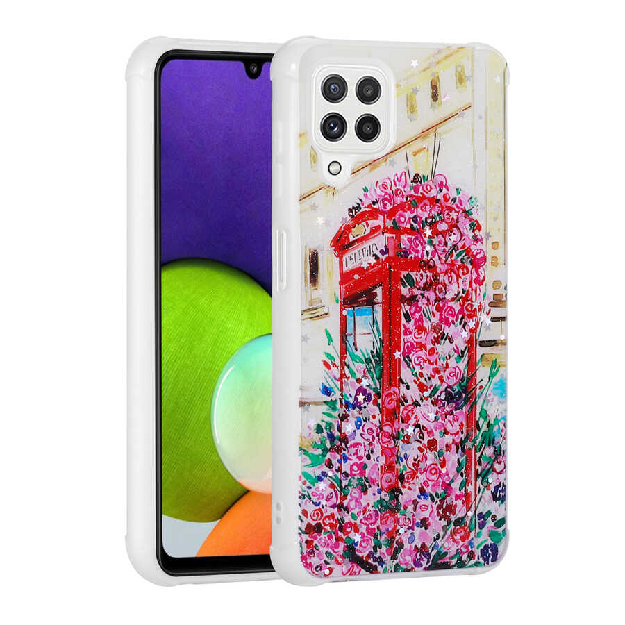 Galaxy A22 4G Uyumlu Kılıf Simli Desenli Kamera Korumalı Parlak Zore Popy Kapak