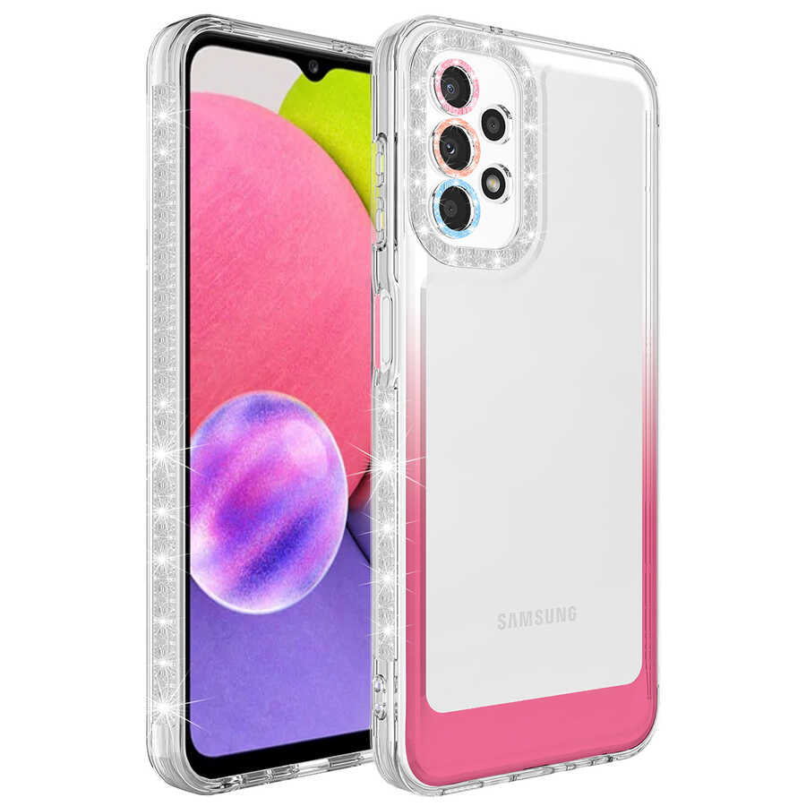 Galaxy A32 4G Uyumlu Kılıf Simli ve Renk Geçiş Tasarımlı Lens Korumalı Zore Park Kapak