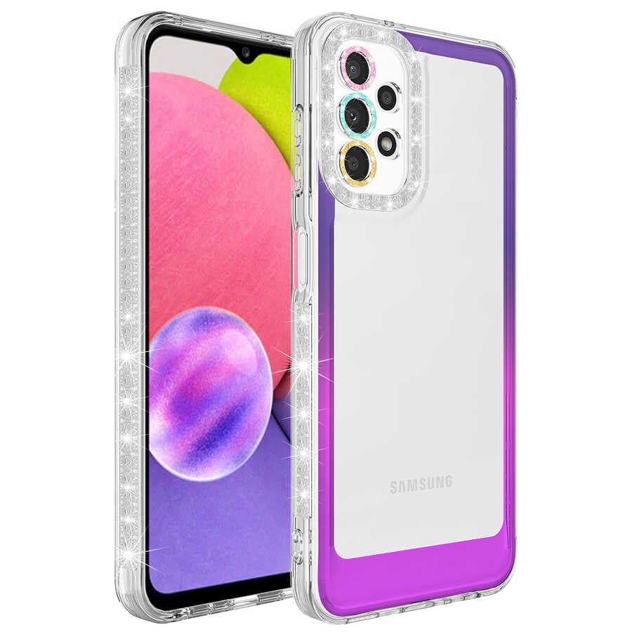 Galaxy A33 5G Uyumlu Kılıf Simli ve Renk Geçiş Tasarımlı Lens Korumalı Zore Park Kapak