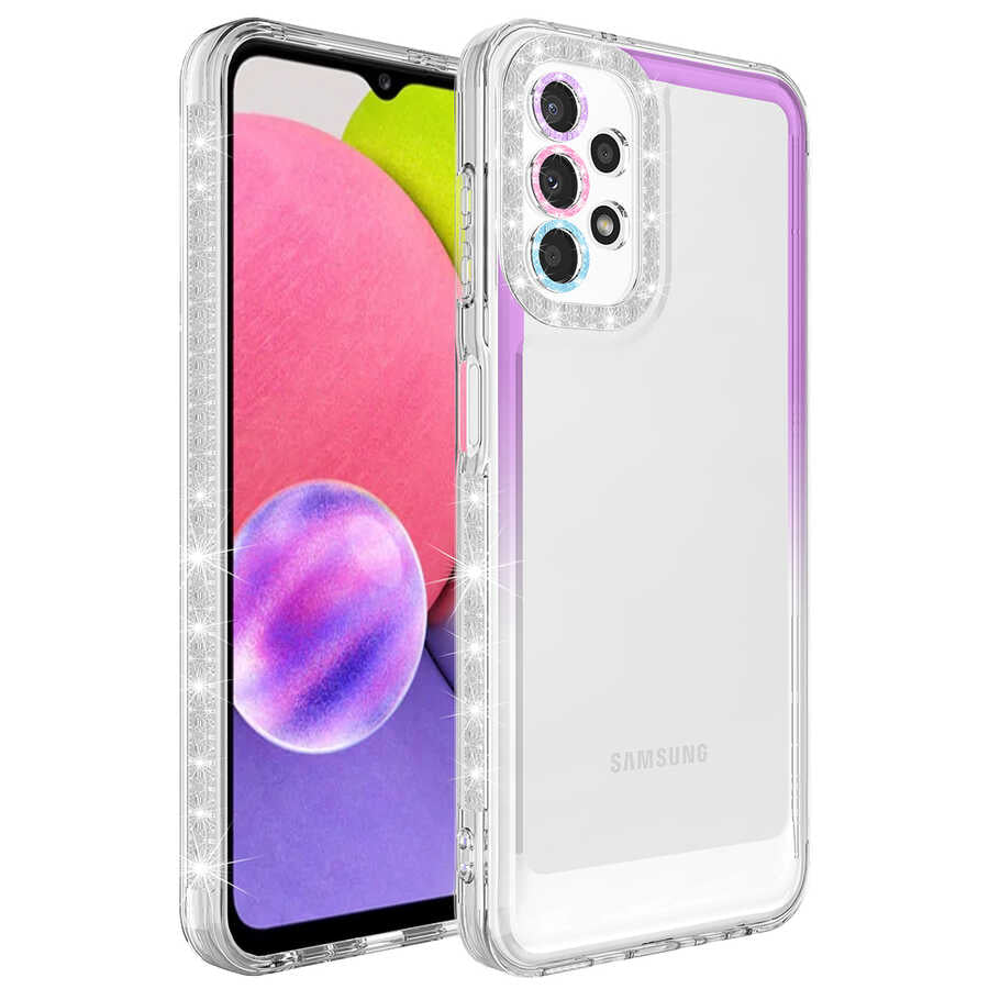 Galaxy A33 5G Uyumlu Kılıf Simli ve Renk Geçiş Tasarımlı Lens Korumalı Zore Park Kapak