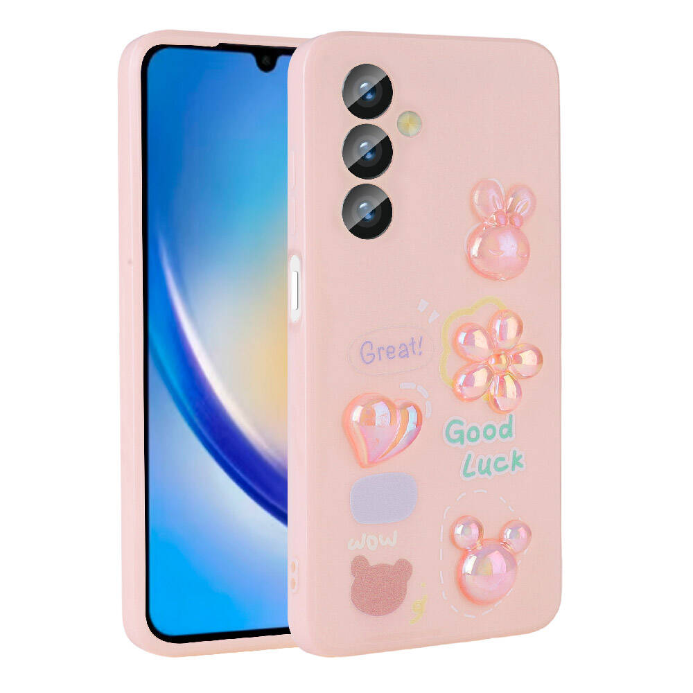 Galaxy A34 Uyumlu Kılıf Kabartma Figürlü Parlak Zore Toys Silikon Kapak