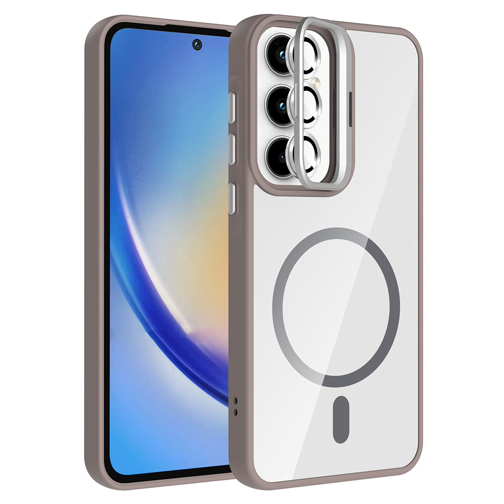 Galaxy A35 Uyumlu Kılıf Standlı ve Kamera Lens Hediyeli M-Safe Şarj Özellikli Zore Etro Kapak