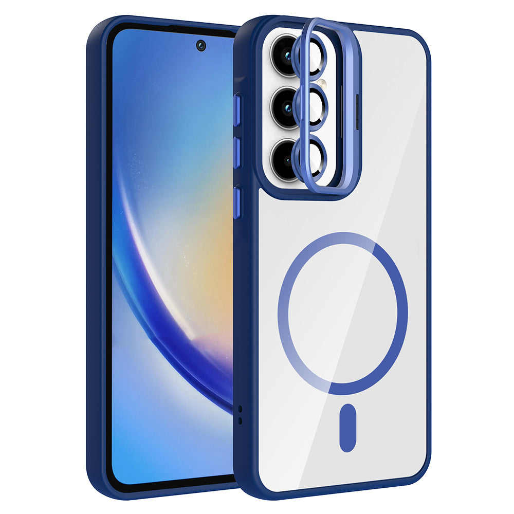 Galaxy A35 Uyumlu Kılıf Standlı ve Kamera Lens Hediyeli M-Safe Şarj Özellikli Zore Etro Kapak