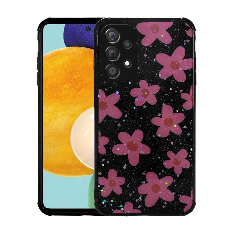 Galaxy A52 Uyumlu Kılıf Simli Desenli Kamera Korumalı Parlak Zore Popy Kapak