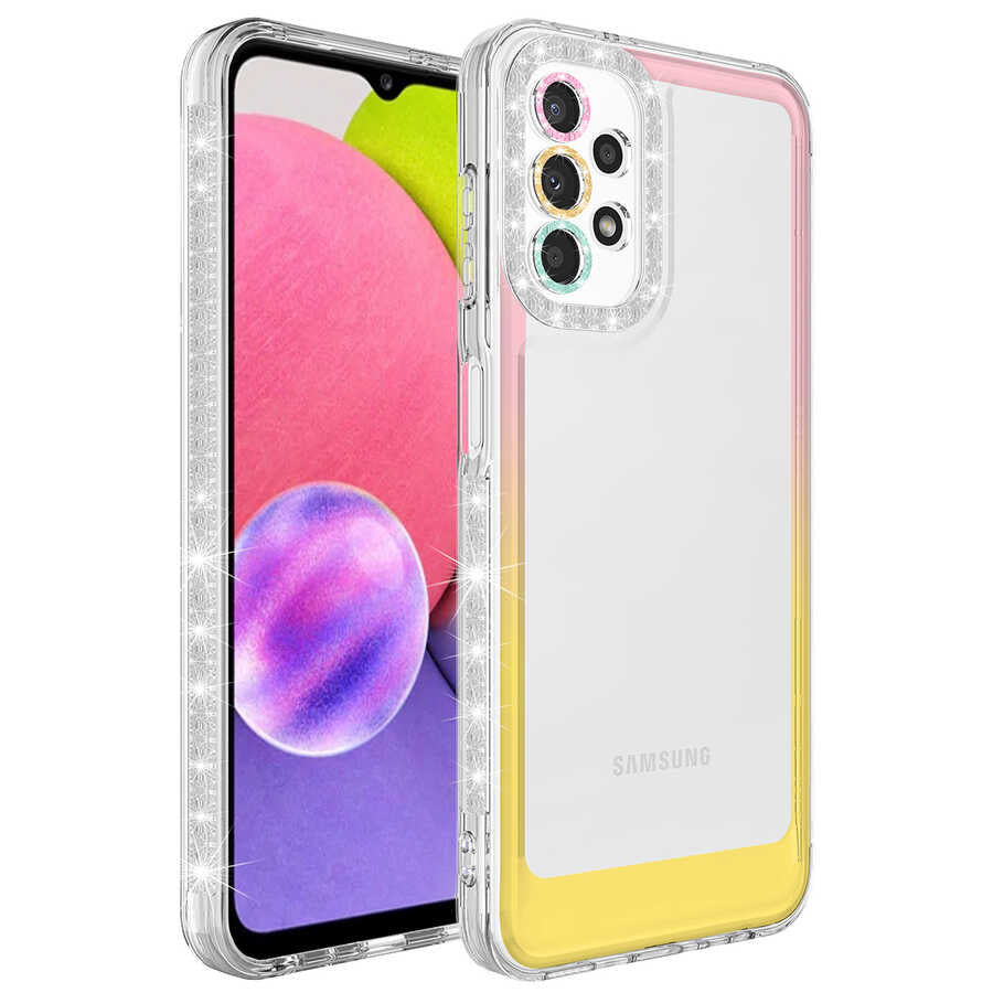 Galaxy A52 Uyumlu Kılıf Simli ve Renk Geçiş Tasarımlı Lens Korumalı Zore Park Kapak