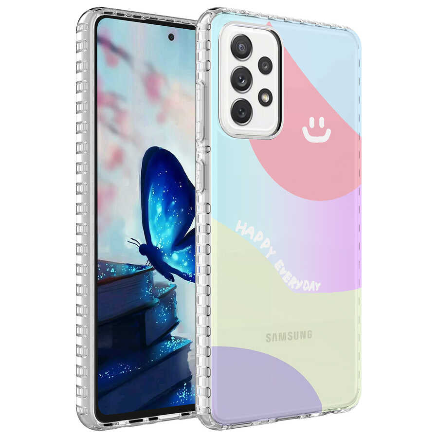 Galaxy A53 5G Uyumlu Kılıf Airbag Kenarlı Renkli Desenli Silikon Zore Elegans Kapak
