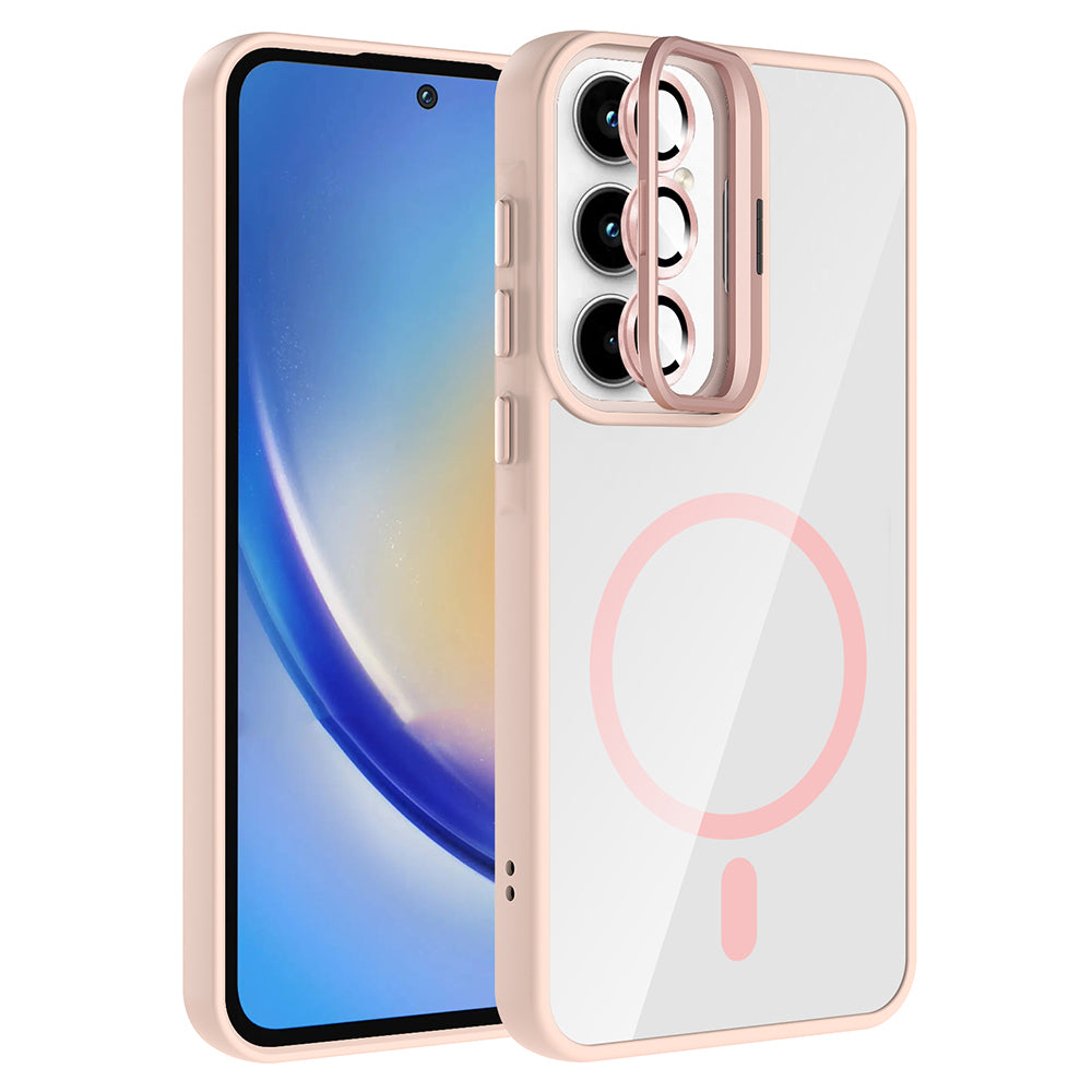Galaxy A55 Uyumlu Kılıf Standlı ve Kamera Lens Hediyeli M-Safe Şarj Özellikli Zore Etro Kapak